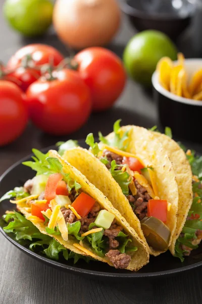 Conchas de tacos con carne de res y verduras — Foto de Stock