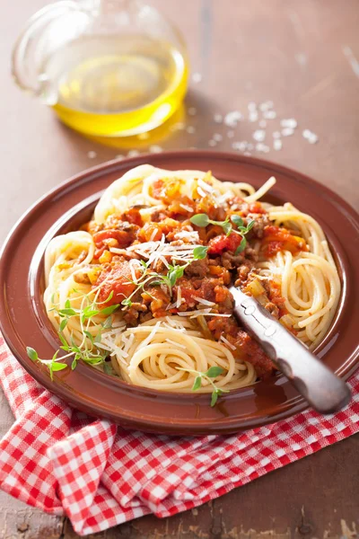 Boloňské špagety italské těstoviny — Stock fotografie