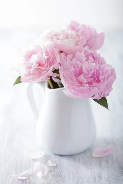 Krásná růžová Pivoňka kytice ve váze — Stock fotografie