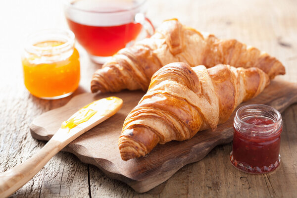 fresh croissants with jam for breakfast