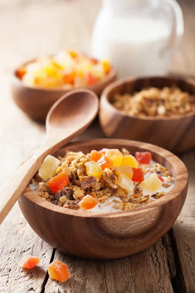 Gezonde muesli met droge fruit voor het ontbijt — Stockfoto