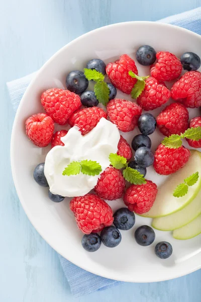 Fresh fruit salad with raspberry blueberry apple — Stock Photo, Image