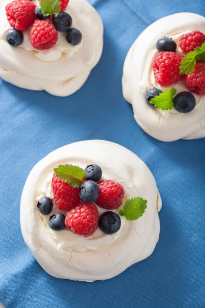 Pavlova meringue cake with cream and berry — Stock Photo, Image