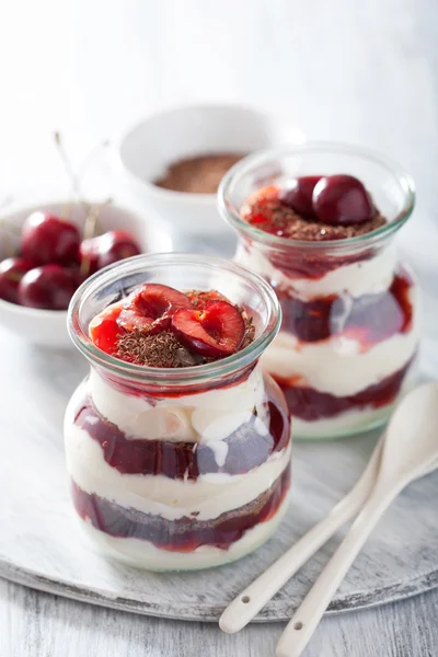 Gesundes Dessert mit Creme fraiche Marmelade und Schokolade — Stockfoto