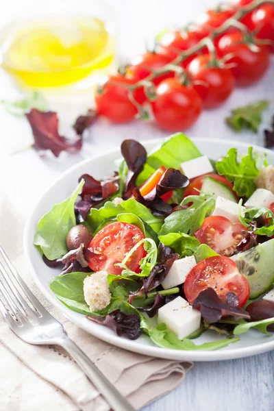 Gesunder Salat mit Tomaten, Oliven und Feta — Stockfoto