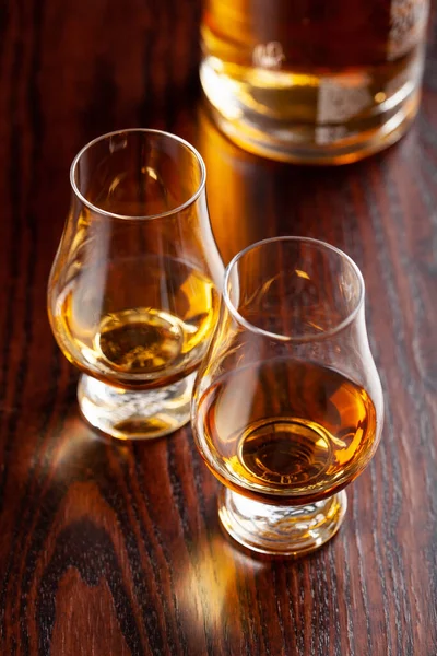 Bottle Glass Whisky Spirit Brandy Dark Brown Background — Stock Photo, Image
