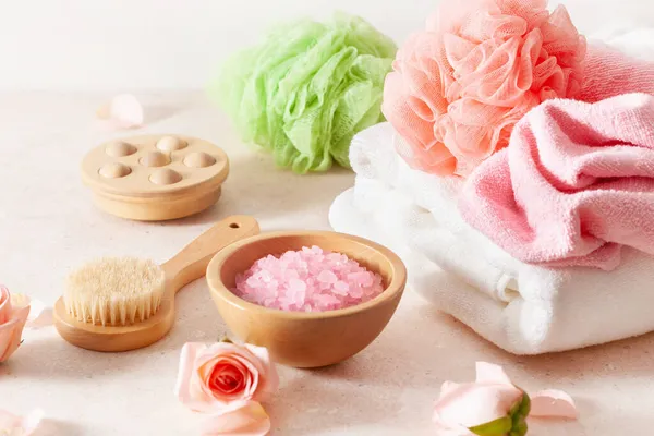Productos Para Cuidado Piel Flores Rosas Cosméticos Naturales Para Tratamiento — Foto de Stock