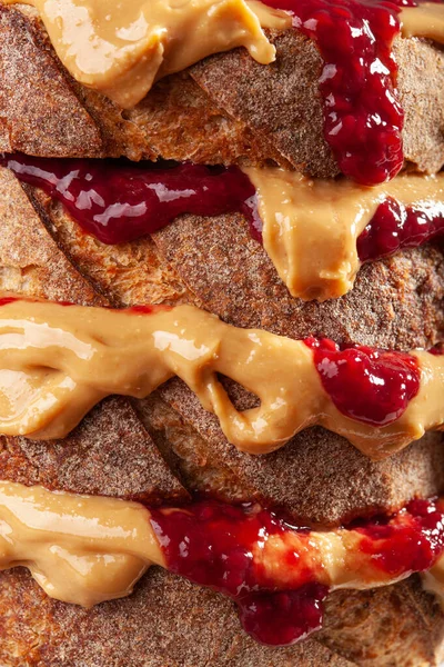 Sanduíche Manteiga Amendoim Compota Torrada Pão Tradicional Americana — Fotografia de Stock