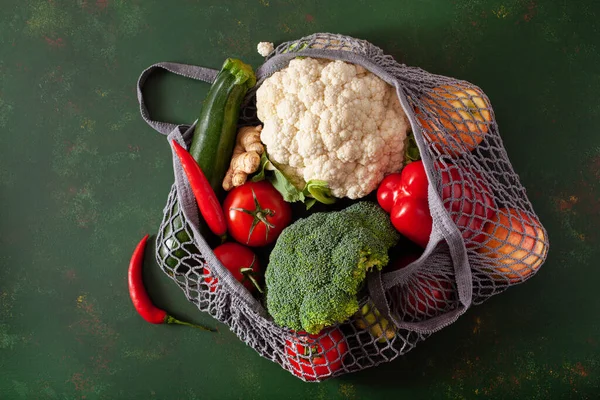 Verduras Frutas Bolsa Algodón Malla Reutilizable Concepto Residuos Cero Libre —  Fotos de Stock