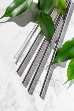 çevre dostu yeniden kullanılabilir metal içme saman. sıfır atık kavramı