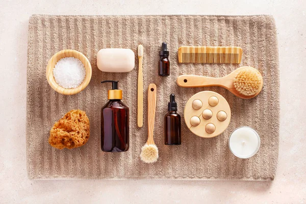 Zero Waste Eco Friendly Hygiene Bathroom Concept Wooden Toothbrush Soap — Stock Photo, Image