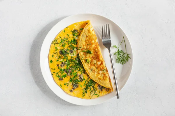 Omelette Blue Cheese Herbs Spring Onion Healthy Keto Diet Low — Stock Photo, Image