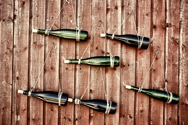 Wall designed with wine bottles — Stock Photo, Image