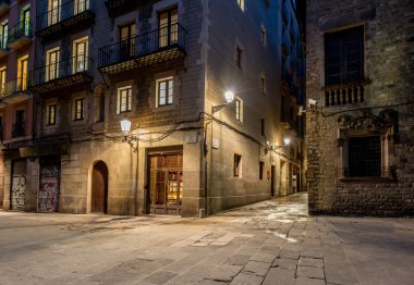 Empty street of Barri Gotic at night, Barcelona clipart