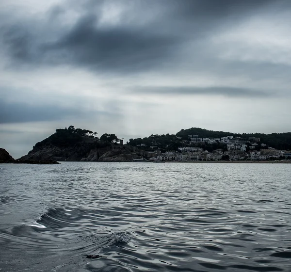 Dark sky over Beach of Tossa de Mar, Spain — Stock Photo, Image