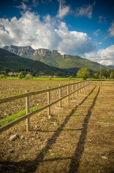 Pequena cerca de madeira no campo — Fotografia de Stock