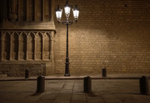 Beau lampadaire en face du vieil immeuble à Barcelone — Photo