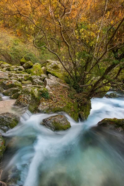 Rychlá řeka ve městě fontaine-de-vaucluse, Francie — Stock fotografie