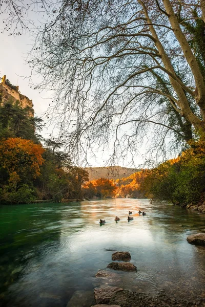 Krásná řeka ve městě fontaine-de-vaucluse, Francie — Stock fotografie