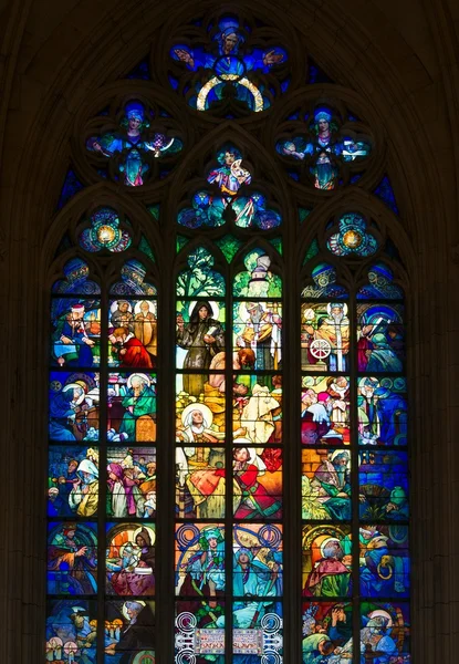 Stained glass inside St. Vitus cathedral — Stock Photo, Image