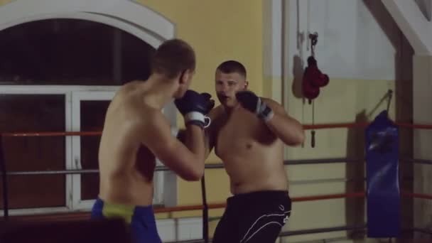 Twee mannen sparring op ring — Stockvideo