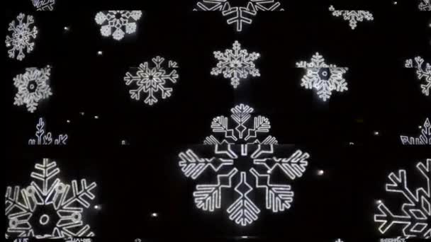 Flocons de neige abstraits sur fond noir — Video