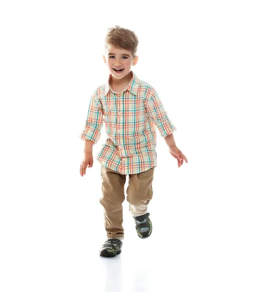 Mały chłopiec zabawny na białym tle — Zdjęcie stockowe