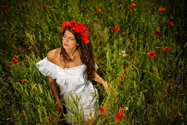 Mooi meisje in bloem veld — Stockfoto