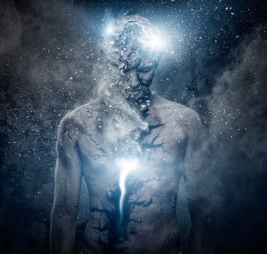 Man with conceptual spiritual body art clipart