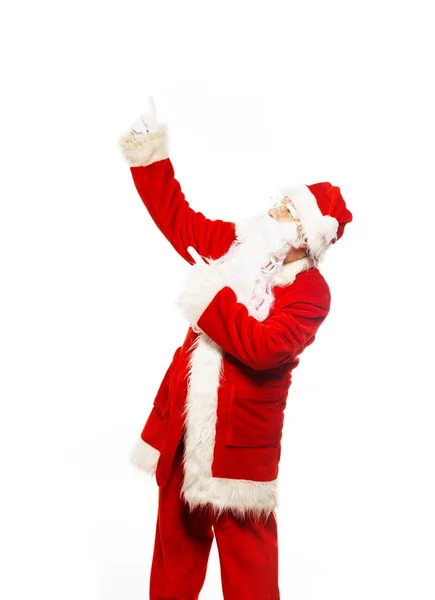 Santa Claus mostrando con gestos algo aislado sobre fondo blanco —  Fotos de Stock