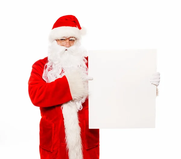 Santa Claus with blank notice board — Stock Photo, Image