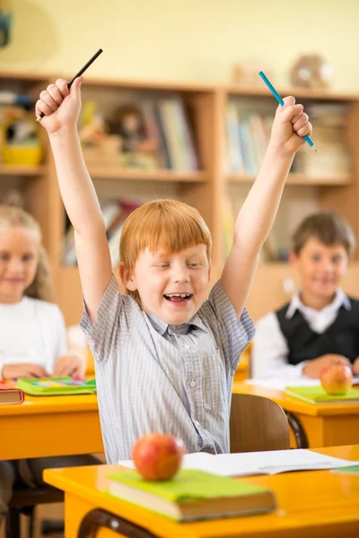 Funny redhead boy in school — Stock Photo, Image