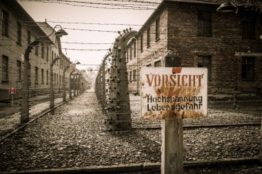 Electric fence in former Nazi concentration camp Auschwitz I, Poland clipart