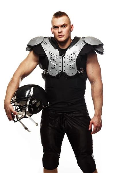 Jugador de fútbol americano con casco y armadura — Foto de Stock