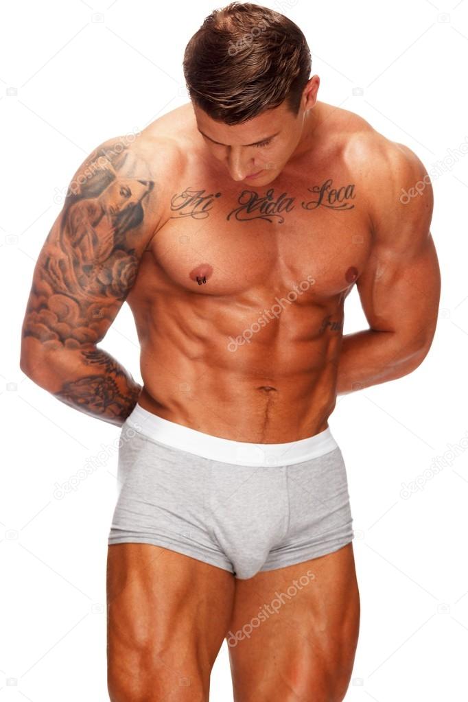 halvleder coping blur Mand med smuk muskuløs tatoveret torso i undertøj — Stock-foto © nejron  #36571119