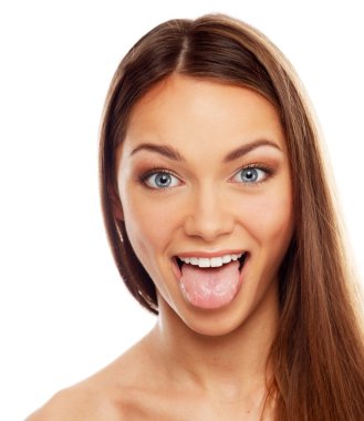 Young funny brunette girl showing her tongue clipart