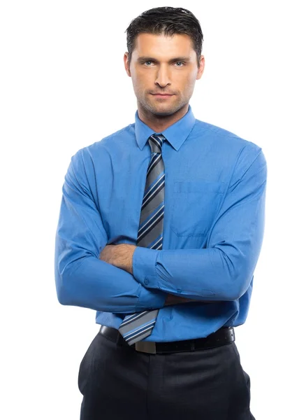 Bonito jovem de camisa azul e gravata isolada no fundo branco — Fotografia de Stock