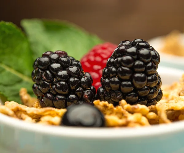 Fresh berries on a muesli close-up — Stock Photo, Image