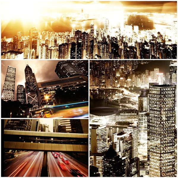 Modern city at night time collage — Stock Photo, Image