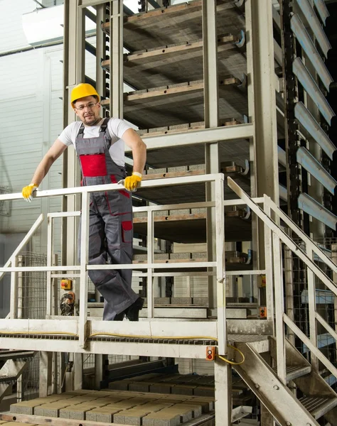 Man in a safety hat on a factory — Stock Photo, Image