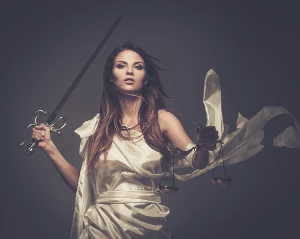 Femida, Goddess of Justice, with scales and sword — Stock Photo, Image