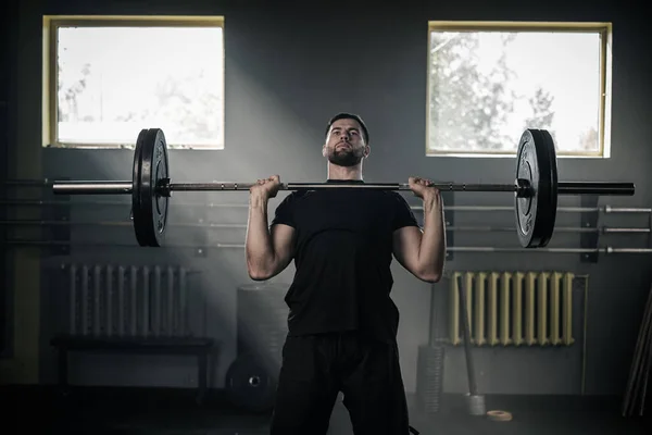 Athlete Man Do Workout With Barbell . — Stok Foto