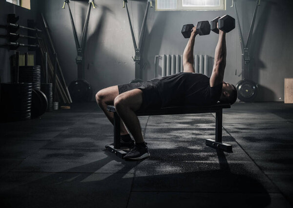 Strong Arms Exercises With Dumbbell . Stock Photo
