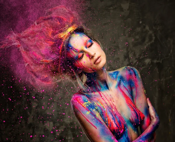 Young Woman Muse With Creative Body Art And Hairdo Drop Dream Stock Photo 40586337