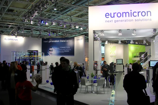 HANNOVER - MARCH 9: stand of Euromicron on March 9, 2013 at CEBIT computer expo, Hannover, Germany. CeBIT is the world's largest computer expo. — Stock Photo, Image