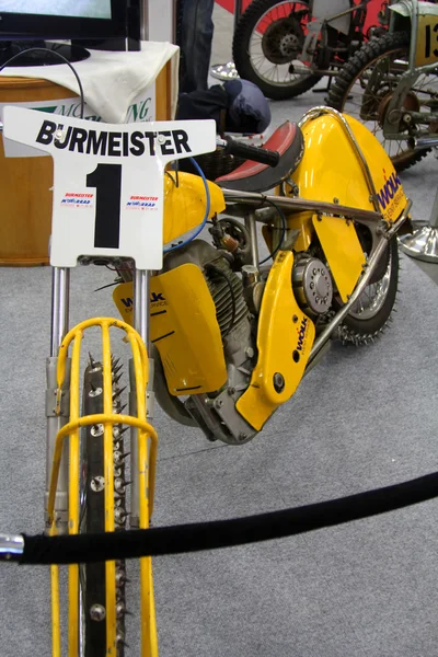 HAMBURG, GERMANY - FEBRUARY 22: The yellow motorcycle on February 22, 2014 at HMT (Hamburger Motorrad Tage) expo, Hamburg, Germany. HMT is a large motorcycle expo — Stock Photo, Image