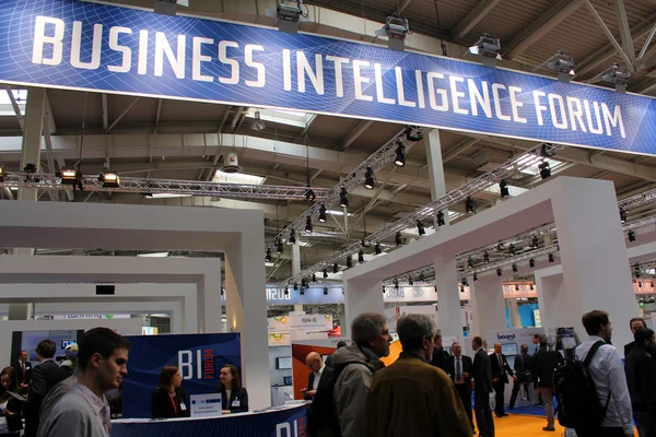 HANNOVER, GERMANY - MARCH 13: Business Intelligence Forum on March 13, 2014 at CEBIT computer expo, Hannover, Germany. CeBIT is the world's largest computer expo — Stock Photo, Image