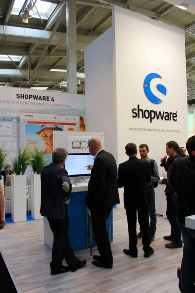 HANNOVER, GERMANY - MARCH 13: The Stand of Shopware on March 13, 2014 at CEBIT computer expo, Hannover, Germany. CeBIT is the world's largest computer expo — Stock Photo, Image