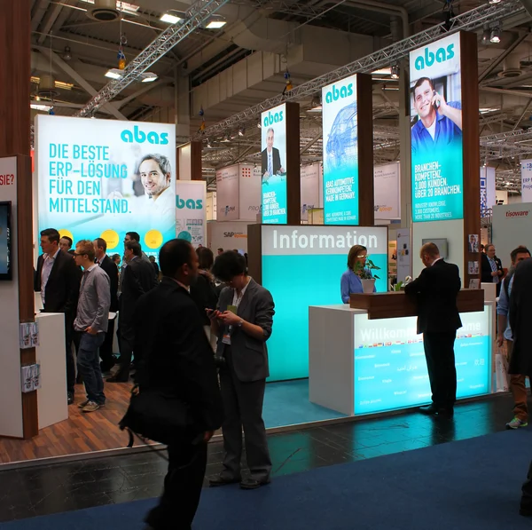 HANNOVER, GERMANY - MARCH 13: The stand of Abas on March 13, 2014 at CEBIT computer expo, Hannover, Germany. CeBIT is the world's largest computer expo — Stock Photo, Image