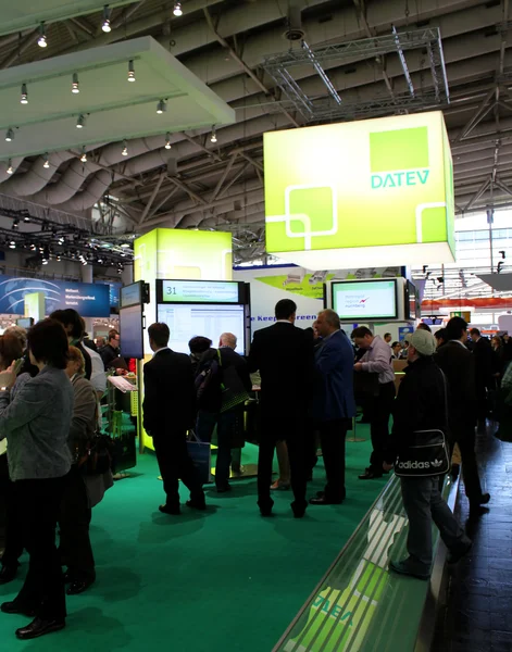 HANNOVER, GERMANY - MARCH 13: The stand of Datev on March 13, 2014 at CEBIT computer expo, Hannover, Germany. CeBIT is the world's largest computer expo — Stock Photo, Image